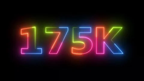 Neon Light 175K Counter Animation on Black Background for Social Media Mile.. Stock Illustration