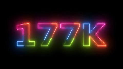 Neon Light 177K Counter Animation on Black Background for Social Media Mile.. Stock Illustration