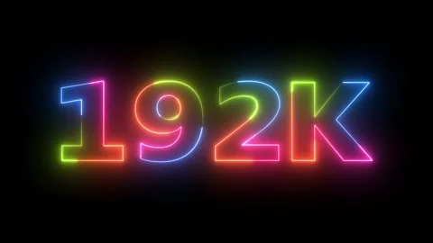 Neon light 192k text animation on black screen Video stock 330556491