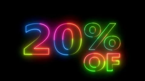 Neon light 20 percent off with flicker effect Illustrazione stock