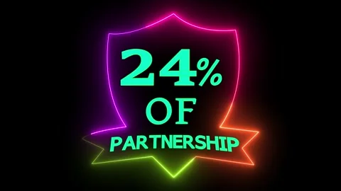 Neon Light 24% of Partnership Text on Dark Screen Glowing Dynamic Motion Gr.. Stock Footage 328568463
