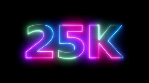 Neon light 25K text with flicker effect Stock Illustration
