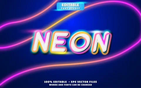 Neon Light 3D Editable Text Effect Vector Design Stock Illustration