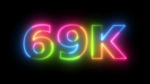 Neon Light 69K Text Glowing Effect Display on Dark Background with Vibrant .. Stock Illustration