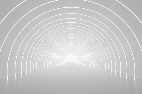 Neon light abstract background, round portal, fashion podium stage, 3d render 스톡 일러스트