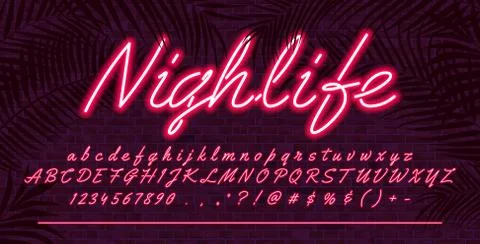 Neon light alphabet font, Red glowing hand drawn uppercase and lowercase lett Stock Illustration
