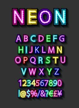 Neon light alphabet Stock Illustration