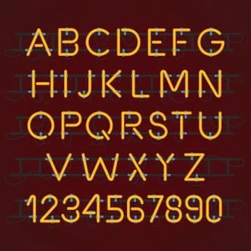Neon Light Alphabet Vector Font Illustrazione stock