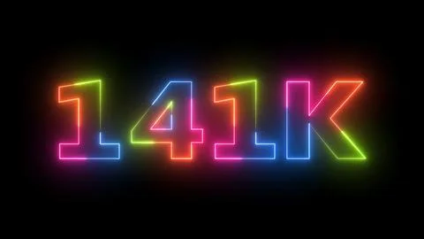 Neon Light Animated 141K Counter Illuminating Black Background Fluorescent .. Stockillustratie