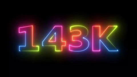 Neon Light Animated 143K Counter Illuminating Black Background Fluorescent .. Stock Illustration