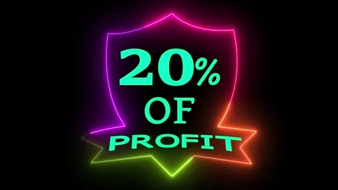 Neon Light Animated Badge Displaying 20% of Profit with Dynamic Colors on B.. Stock Footage 329542257