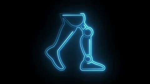 Neon light animated prosthetic leg medical technology innovation and artifi.. Stock Footage 309913930