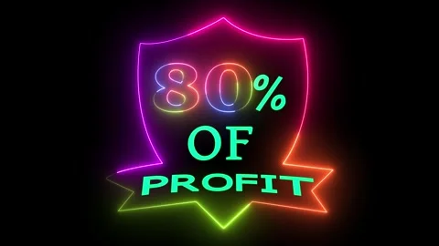 Neon Light Animated Text 80% of Profit with Dynamic Glowing Effect Stock Footage 328567599
