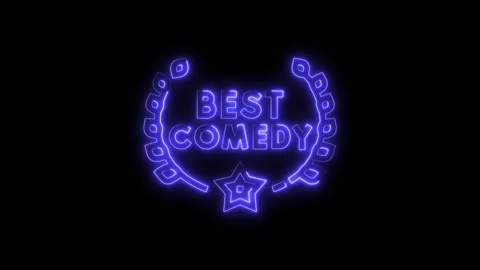 Neon light animation of best comedy award laurel wreath with star on black .. Stock Footage 312328951