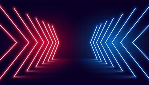 Neon light arrow direction in perspective Stock Illustration