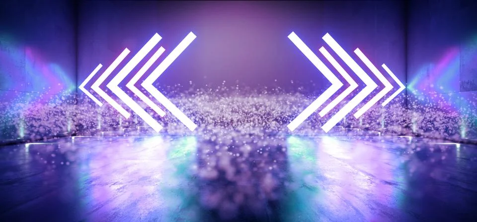 Neon Light Arrow Pointers Laser Purple Blue Pantone Glowing Sparkling Tiny Pa Stock Illustration