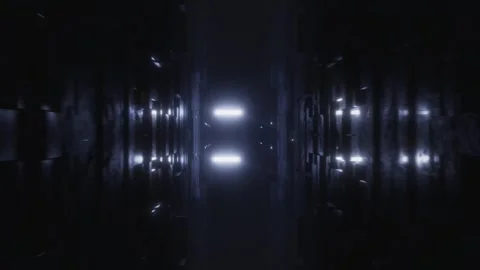 Neon light bars in a dark sci-fi corridor Stock Footage 346780427