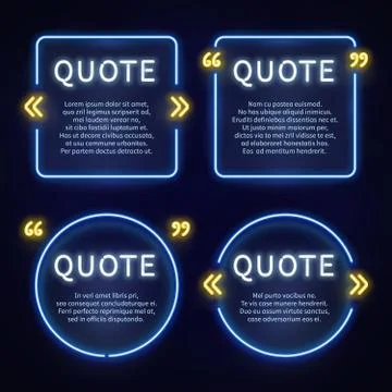 Neon light box 80s frames with quote marks vector set Illustrazione stock