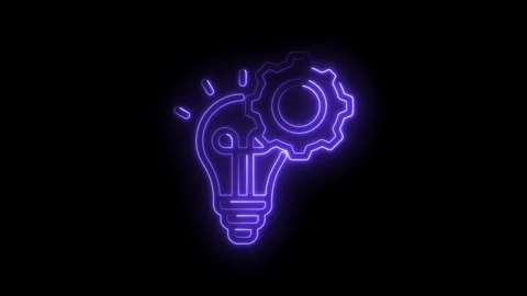 Neon light bulb and gear icon animation representing innovation idea genera.. Stock Footage 346102881