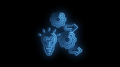 Neon light bulb and gears with arrows animation representing idea generatio.. Stock Footage 346138620