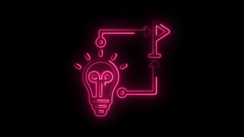 Neon light bulb and path flowchart idea generation creative thinking on bla.. Stock Footage 345997343