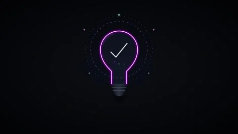 Neon light bulb animation with checkmark symbol for success and idea concept Stock-Footage 337563989