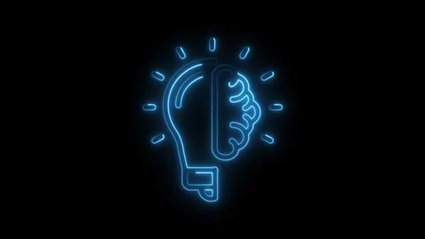 Neon light bulb brain idea creative thinking innovation spark animated concep Stock Footage 314650005