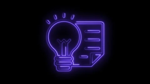 Neon light bulb with document icon animation representing idea generation and Stock Footage 322963424