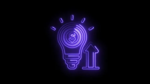 Neon light bulb with dollar sign inside and upward arrow symbolizing financial Stock Footage 333956048