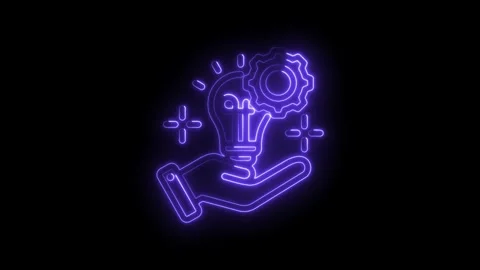 Neon light bulb with gear on hand icon representing innovation idea solution and Stock Footage 333968702