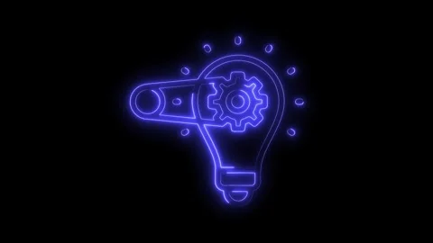 Neon light bulb with gear rotating illustrating business strategy and innov.. Stock Footage 309292809