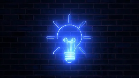 Neon Light Bulb Glowing Animation on Brick Wall Background Stock Footage 314103535
