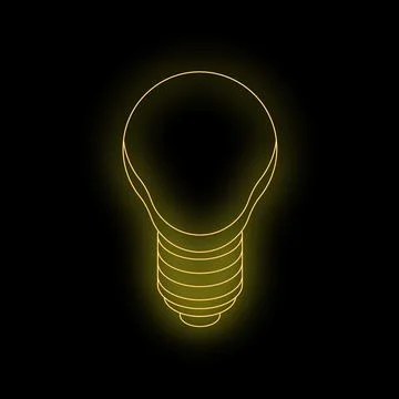 Neon light bulb glowing on black background 库存插图