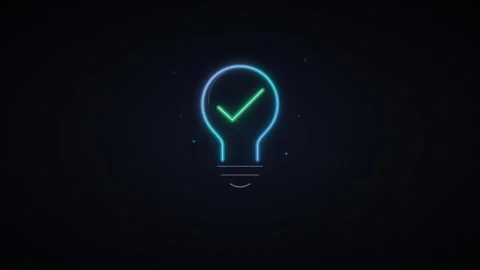 Neon light bulb with green check mark animation for success and innovation .. Stock Footage 337564023