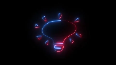 Neon light bulb icon glowing on black background Vídeos de archivo 345197613