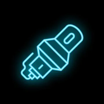 Neon light bulb icon glowing on dark background Stock Illustration