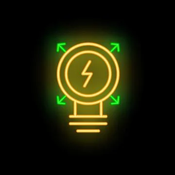 Neon light bulb icon representing brainstorming process Stock Illustration