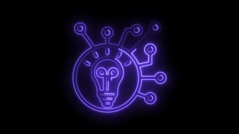 Neon light bulb idea circuit network glowing purple abstract concept innova.. Stock Footage 346011821