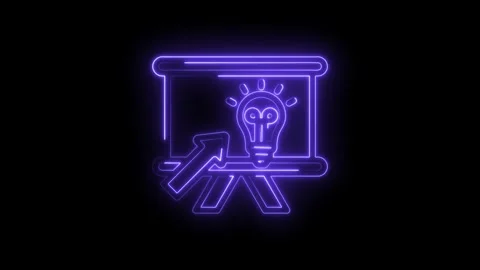 Neon light bulb idea on presentation board with upward arrow glowing purple on Stock Footage 333951956