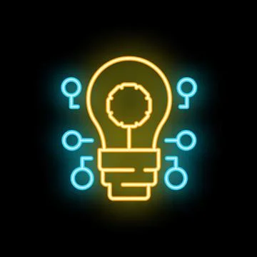 Neon light bulb representing artificial intelligence Stock Illustration