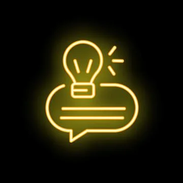 Neon light bulb shining over speech bubble on black background Illustrazione stock