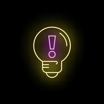Neon light bulb showing exclamation mark icon Stock Illustration