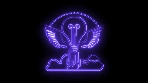 Neon light bulb wings launching idea innovation creativity startup futurist.. Stock Footage 316677232