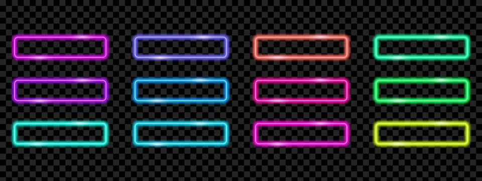 Neon light button frames with vibrant glow. Isolated vector elements for in.. Stock Illustration