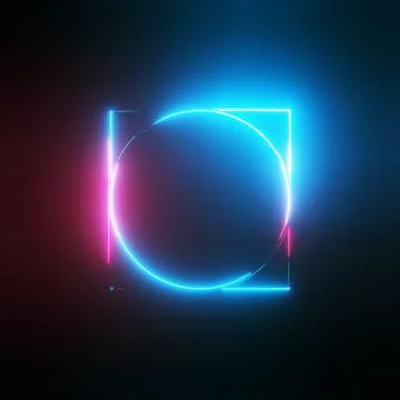 Neon light circle and square frames 스톡 일러스트