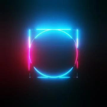 Neon light circle and square frames Stock Illustration