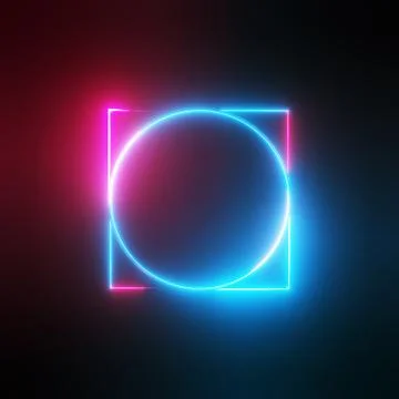 Neon light circle and square frames Stock Illustration