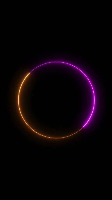 Neon light circle frame animation loop in purple and orange on vertical black Stock Footage 337026763