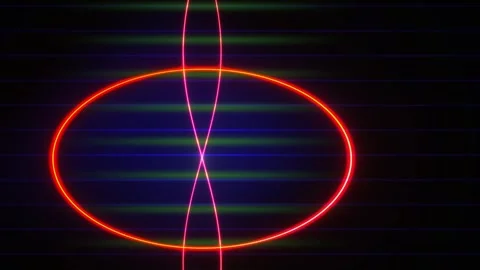 Neon light circle with lines on black background. Stock Footage 335536344