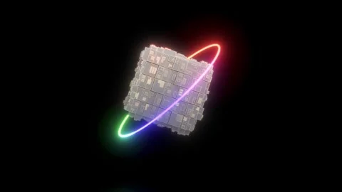 Neon light circle metal box intro able to loop endless Stock Footage 263715700
